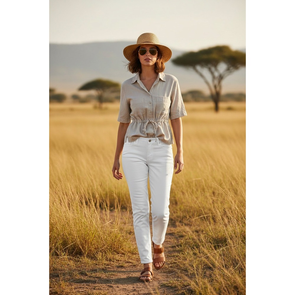 Eileen Fisher Linen Blend Shirt Grey Cinched Waist Safari Button Up M NWOT $174‎